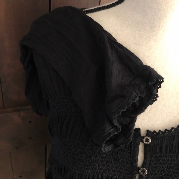 Free People Ruched Button Front Top Black - Picture 4 of 6